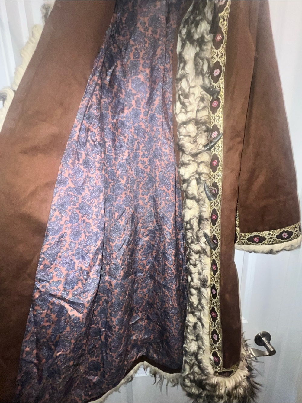 Afghan coat vintage 70s bohemian -style brown suede and shearling - Picture 5 of 10